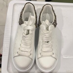 Alexander McQueen White Sneakers with Glitter Detail RHINESTONES